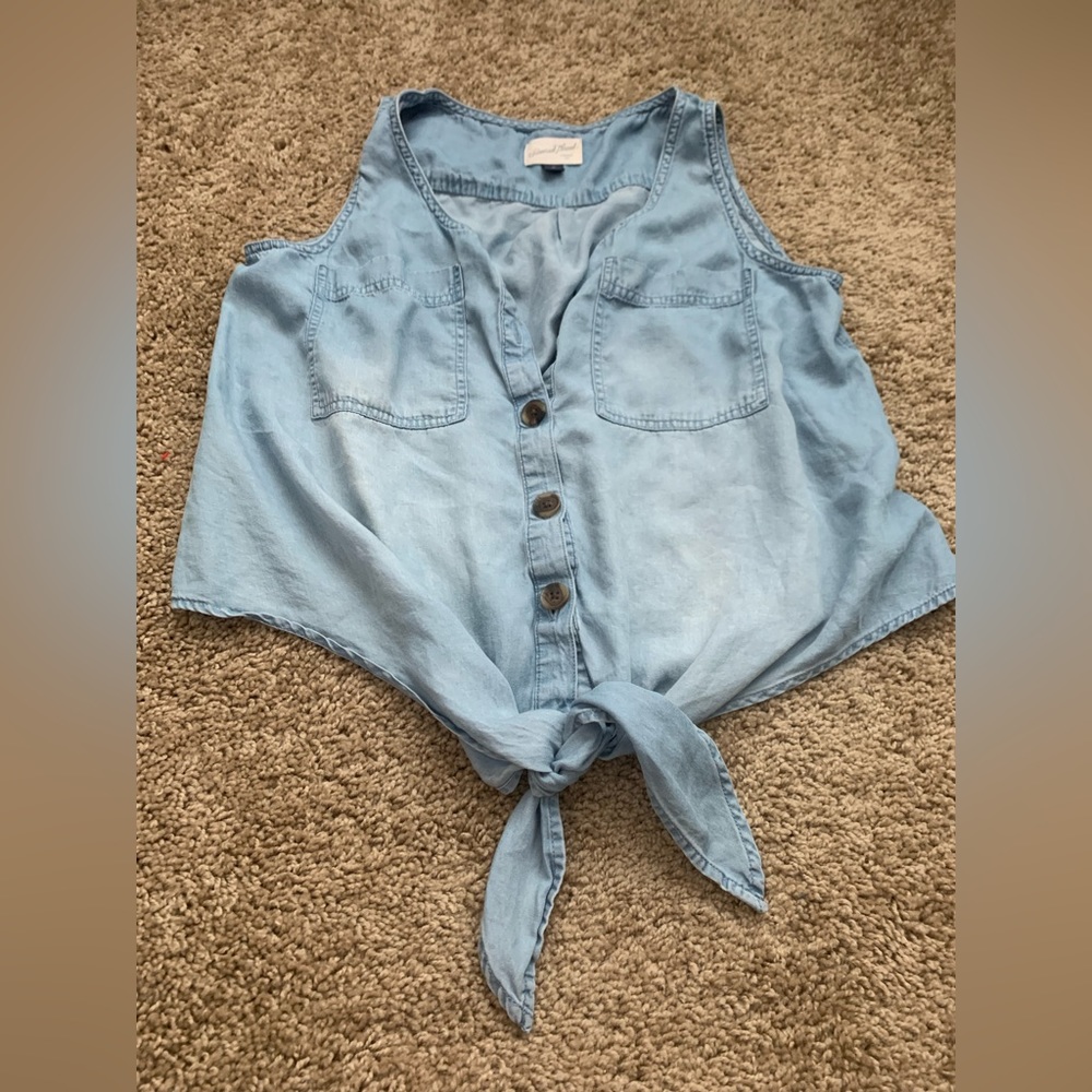 Universal Thread Blue Button Down Sleeveless Tie Top Size Medium